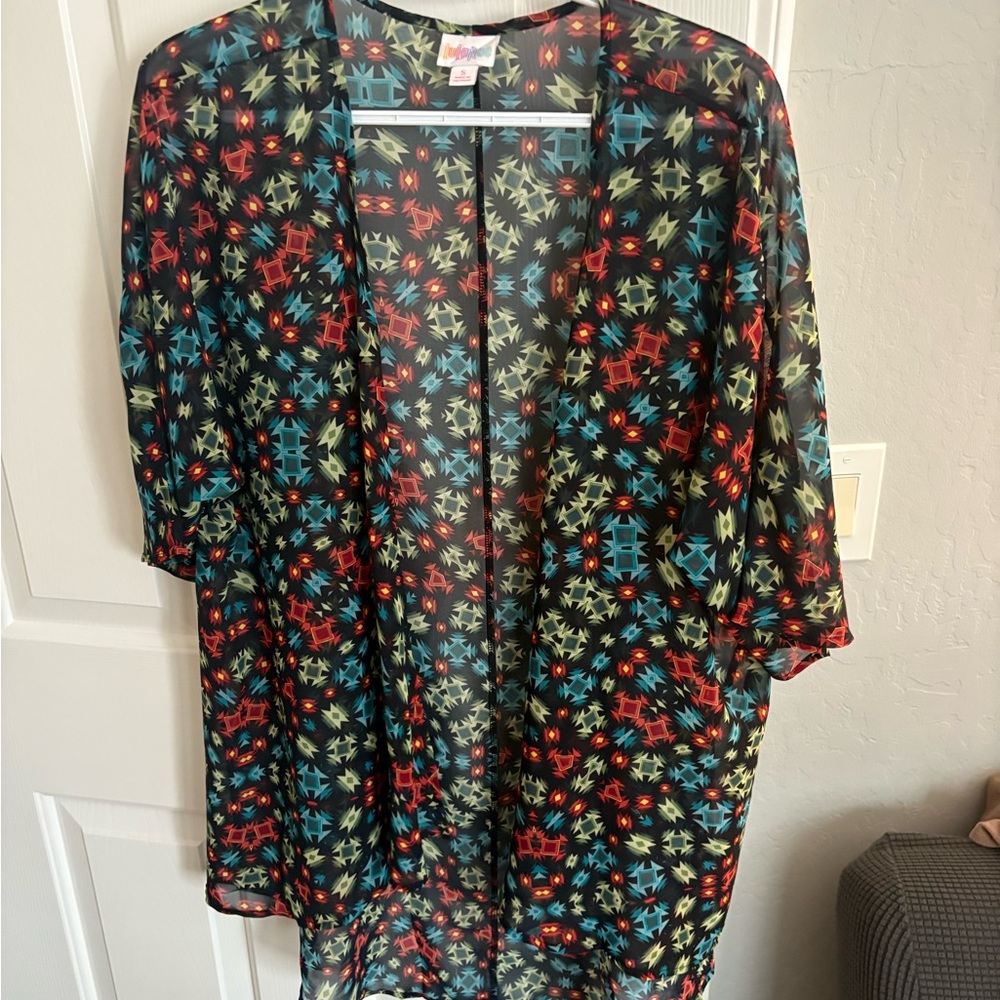LuLaRoe Geometric Pattern Kimono - Red, Green, Blue